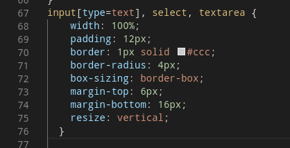 example of CSS code with attribute based selector for input